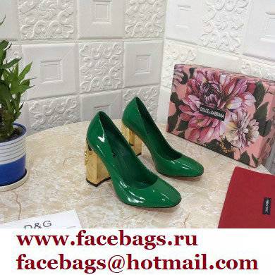 Dolce & Gabbana Heel 10.5cm Patent Leather Pumps Green with DG Karol Heel 2021 - Click Image to Close